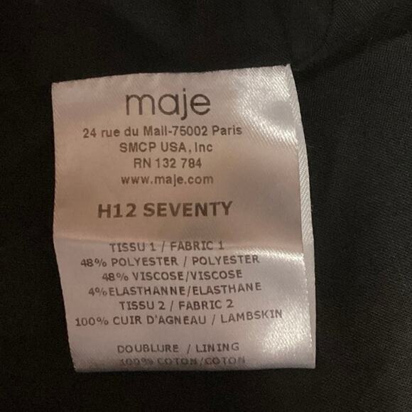 Maje Blue Seventy Leather Trimmed Woven Pleated Layered Pockets Mini Skirt Sz L - Picture 5 of 5